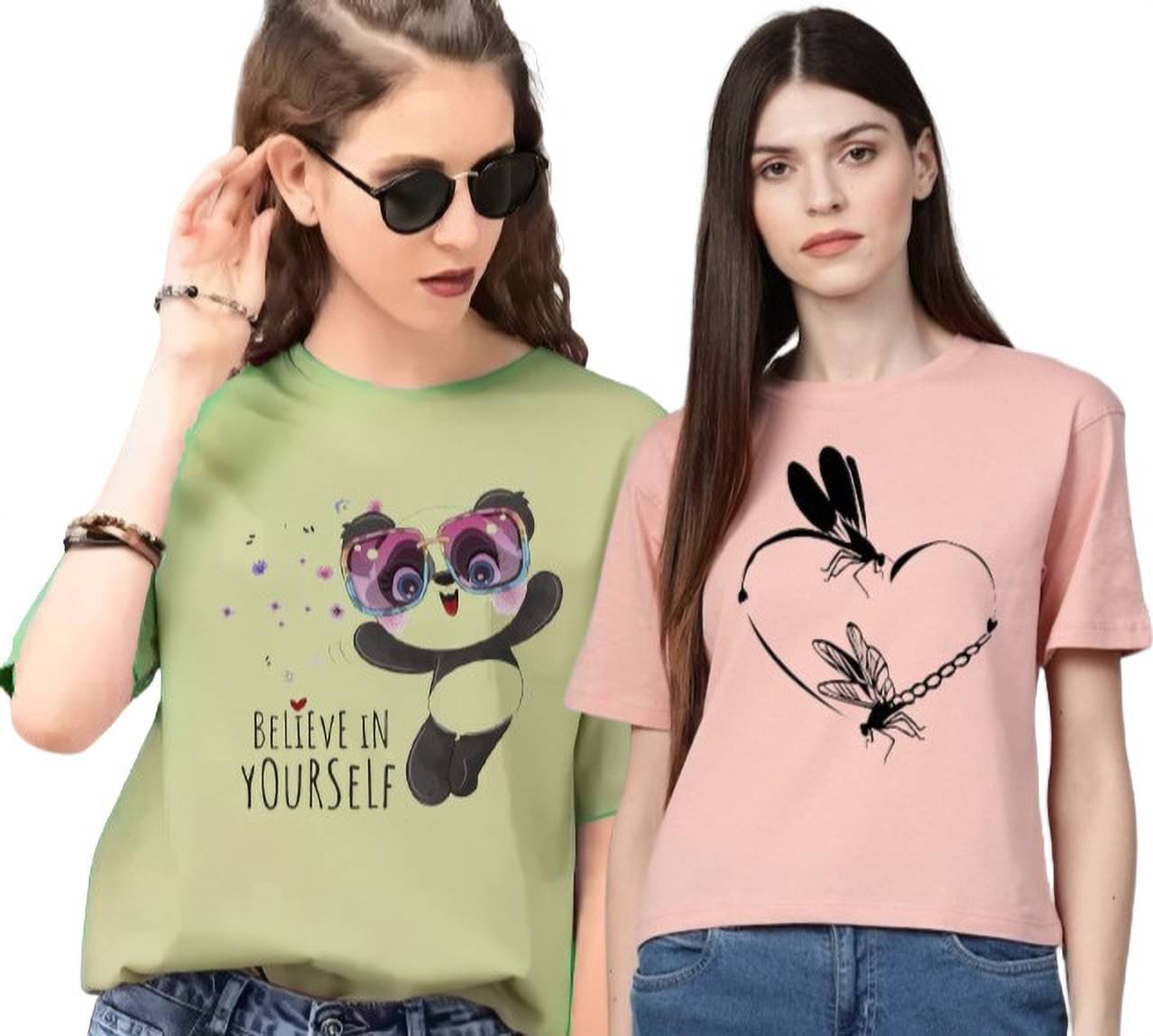     			Lecowar Women Polyester Printed Regular Fit Round Neck T-Shirt ( Multicolor 3 )