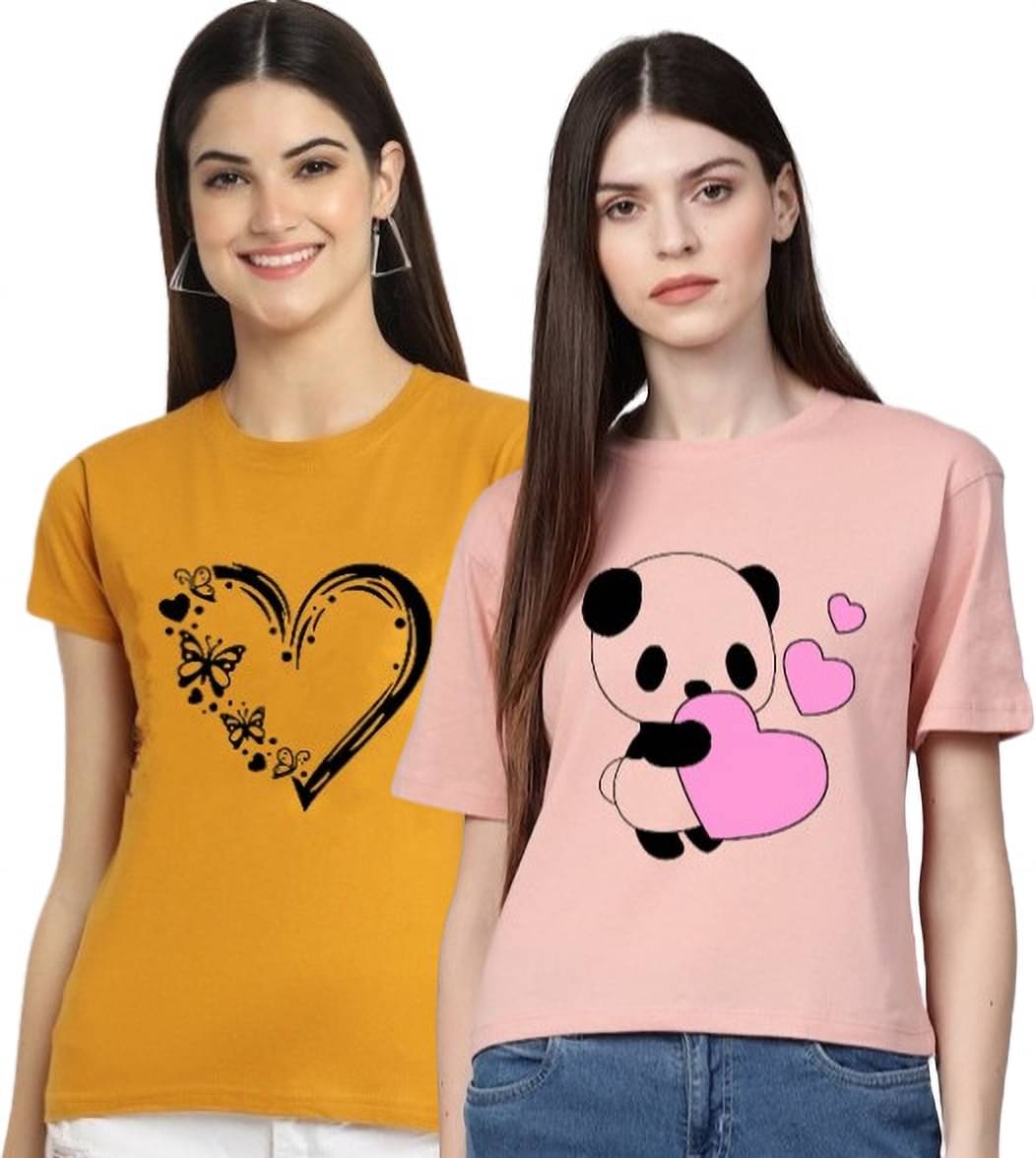 Lecowar Women Polyester Printed Regular Fit Round Neck T-Shirt ( Multicolor 3 ) Lecowar Women Polyester Printed Regular Fit Round Neck T-Shirt ( Multicolor 3 )