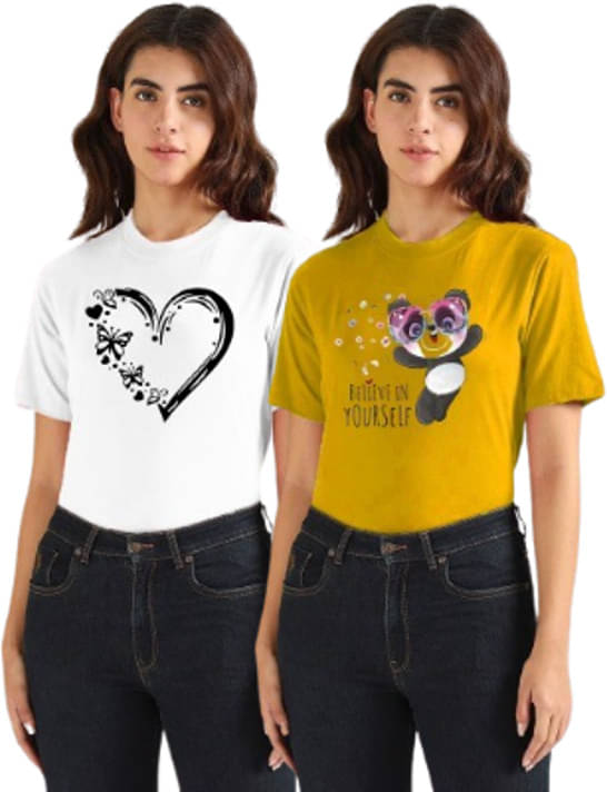     			Lecowar Women Polyester Printed Regular Fit Round Neck T-Shirt ( Multicolor 4 )