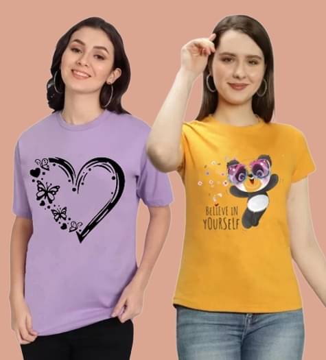 Lecowar Women Polyester Printed Regular Fit Round Neck T-Shirt ( Multicolor 18 ) Lecowar Women Polyester Printed Regular Fit Round Neck T-Shirt ( Multicolor 18 )