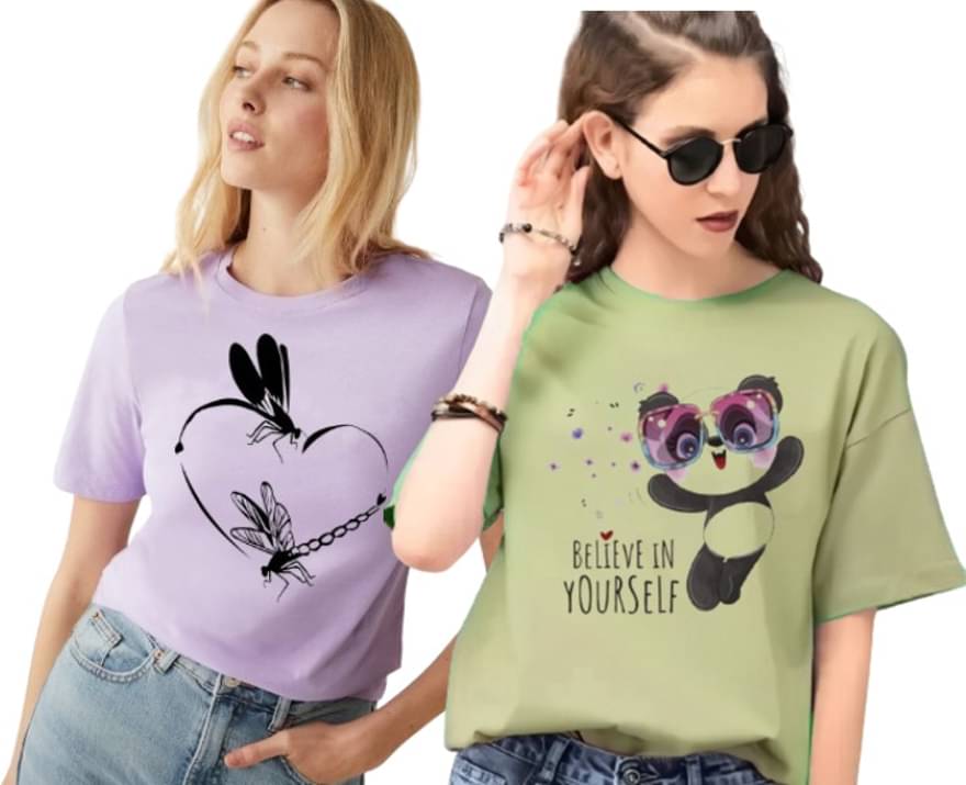     			Lecowar Women Polyester Printed Regular Fit Round Neck T-Shirt ( Multicolor 10 )