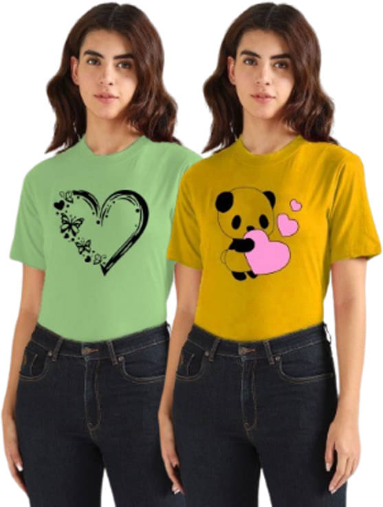    			Lecowar Women Polyester Printed Regular Fit Round Neck T-Shirt ( Multicolor 16 )