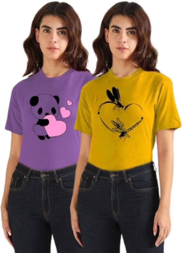 Lecowar Women Polyester Printed Regular Fit Round Neck T-Shirt ( Multicolor 10 )     			Lecowar Women Polyester Printed Regular Fit Round Neck T-Shirt ( Multicolor 10 )