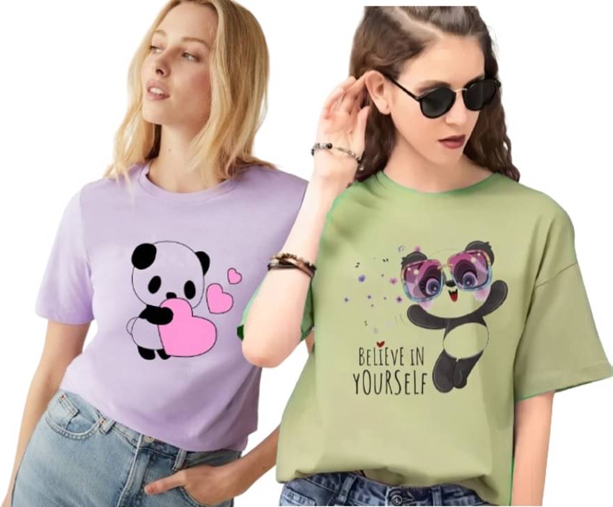     			Lecowar Women Polyester Printed Regular Fit Round Neck T-Shirt ( Multicolor 9 )