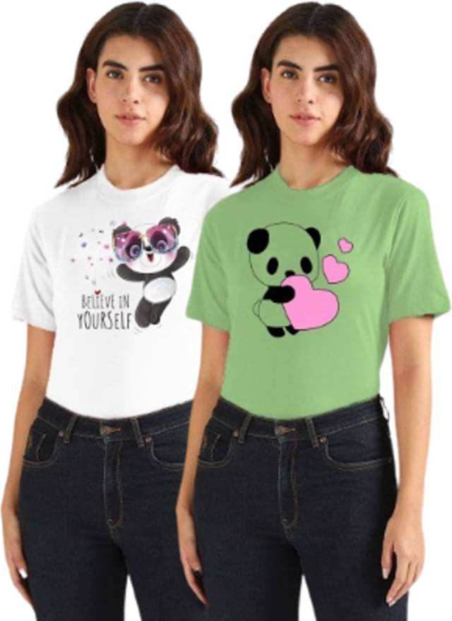     			Lecowar Women Polyester Printed Regular Fit Round Neck T-Shirt ( Multicolor 5 )