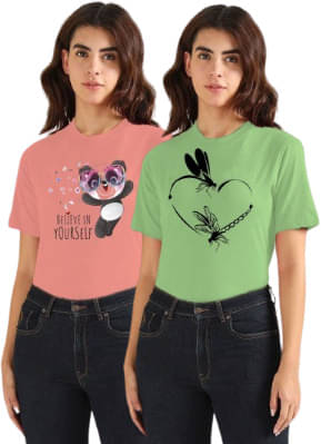     			Lecowar Women Polyester Printed Regular Fit Round Neck T-Shirt ( Multicolor 16 )