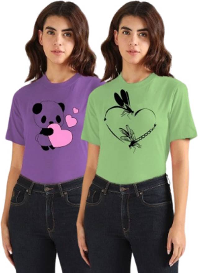 Lecowar Women Polyester Printed Regular Fit Round Neck T-Shirt ( Multicolor 12 )     			Lecowar Women Polyester Printed Regular Fit Round Neck T-Shirt ( Multicolor 12 )