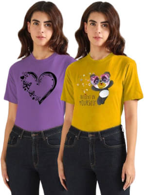 Lecowar Women Polyester Printed Regular Fit Round Neck T-Shirt ( Multicolor 16 )     			Lecowar Women Polyester Printed Regular Fit Round Neck T-Shirt ( Multicolor 16 )
