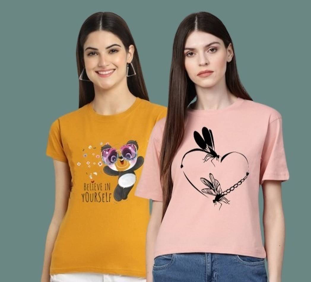     			Lecowar Women Polyester Printed Regular Fit Round Neck T-Shirt ( Multicolor 16 )