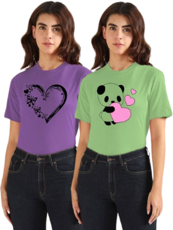 Lecowar Women Polyester Printed Regular Fit Round Neck T-Shirt ( Multicolor 2 )     			Lecowar Women Polyester Printed Regular Fit Round Neck T-Shirt ( Multicolor 2 )