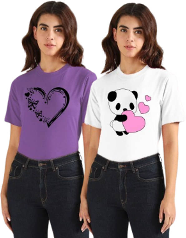     			Lecowar Women Polyester Printed Regular Fit Round Neck T-Shirt ( Multicolor 3 )