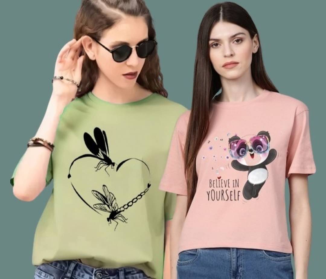     			Lecowar Women Polyester Printed Regular Fit Round Neck T-Shirt ( Multicolor 12 )