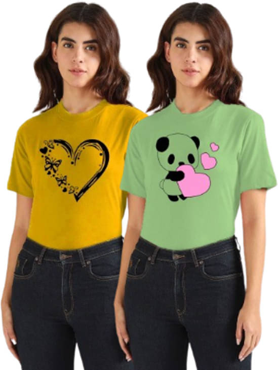     			Lecowar Women Polyester Printed Regular Fit Round Neck T-Shirt ( Multicolor 14 )