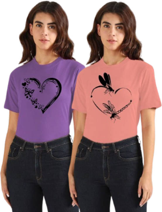 Lecowar Women Polyester Printed Regular Fit Round Neck T-Shirt ( Multicolor 5 )     			Lecowar Women Polyester Printed Regular Fit Round Neck T-Shirt ( Multicolor 5 )