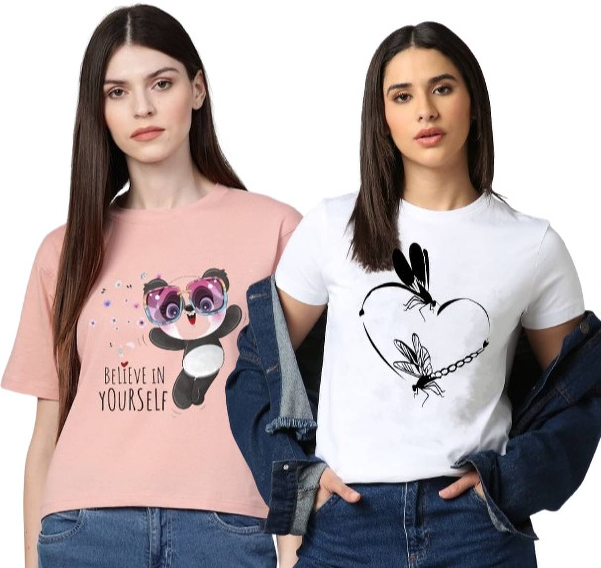     			Lecowar Women Polyester Printed Regular Fit Round Neck T-Shirt ( Multicolor 1 )
