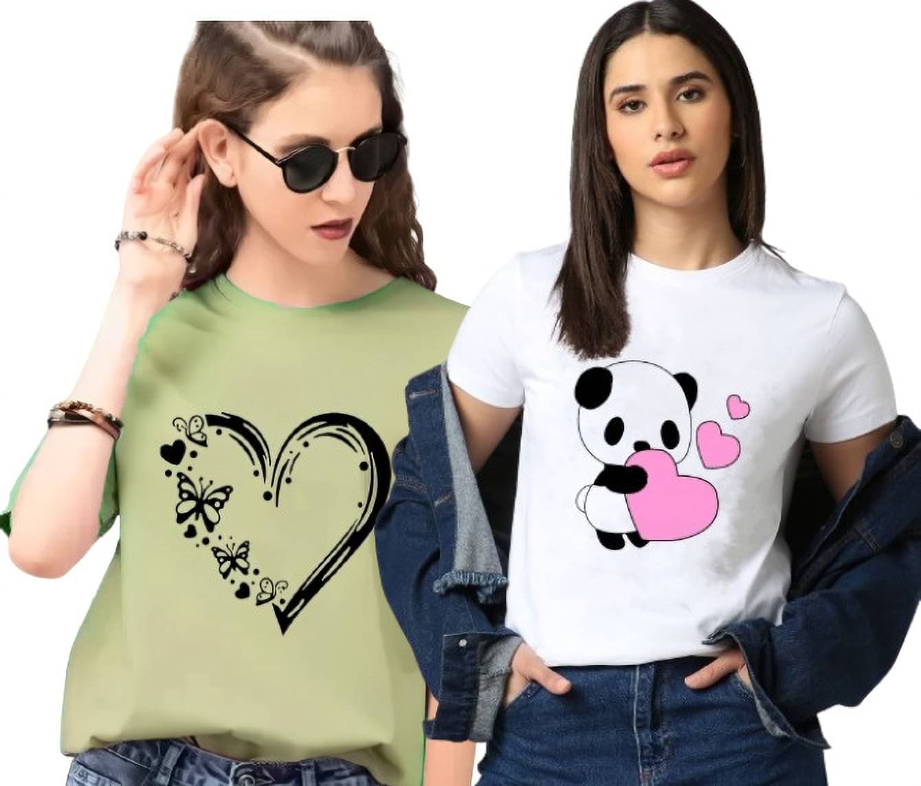 Lecowar Women Polyester Printed Regular Fit Round Neck T-Shirt ( Multicolor 18 ) Lecowar Women Polyester Printed Regular Fit Round Neck T-Shirt ( Multicolor 18 )