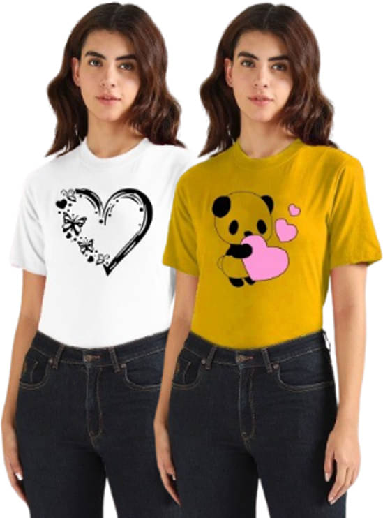     			Lecowar Women Polyester Printed Regular Fit Round Neck T-Shirt ( Multicolor 8 )