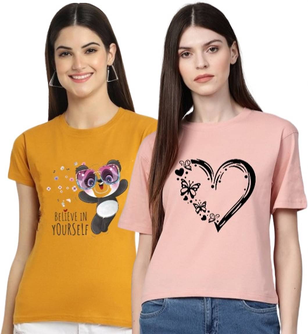 Lecowar Women Polyester Printed Regular Fit Round Neck T-Shirt ( Multicolor 12 )     			Lecowar Women Polyester Printed Regular Fit Round Neck T-Shirt ( Multicolor 12 )