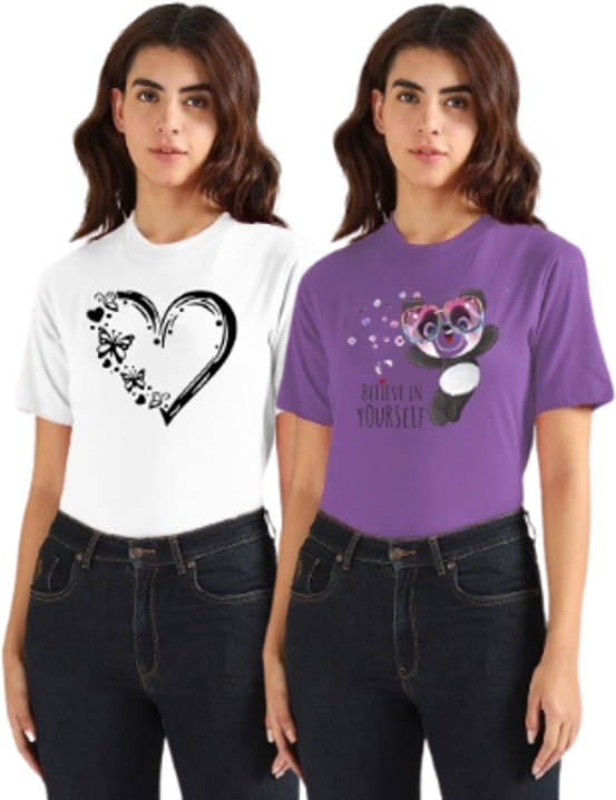 Lecowar Women Polyester Printed Regular Fit Round Neck T-Shirt ( Multicolor 3 )     			Lecowar Women Polyester Printed Regular Fit Round Neck T-Shirt ( Multicolor 3 )