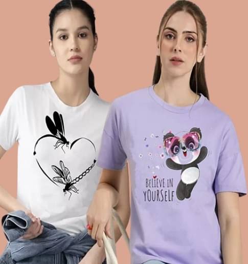     			Lecowar Women Polyester Printed Regular Fit Round Neck T-Shirt ( Multicolor 3 )