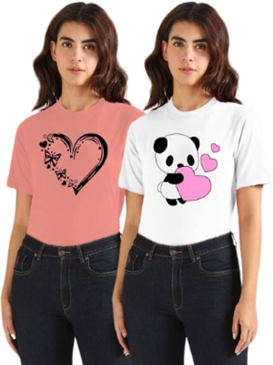     			Lecowar Women Polyester Printed Regular Fit Round Neck T-Shirt ( Multicolor 6 )