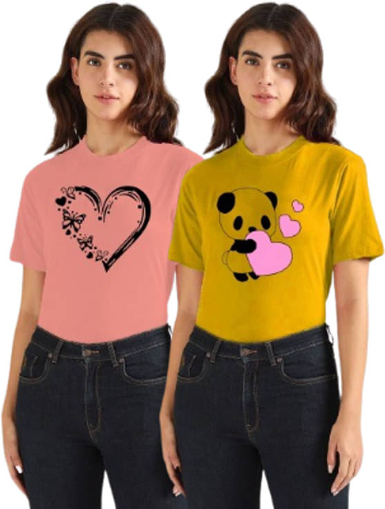    			Lecowar Women Polyester Printed Regular Fit Round Neck T-Shirt ( Multicolor 4 )