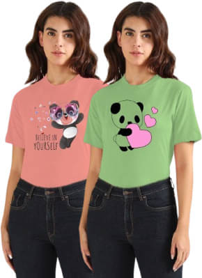     			Lecowar Women Polyester Printed Regular Fit Round Neck T-Shirt ( Multicolor 13 )