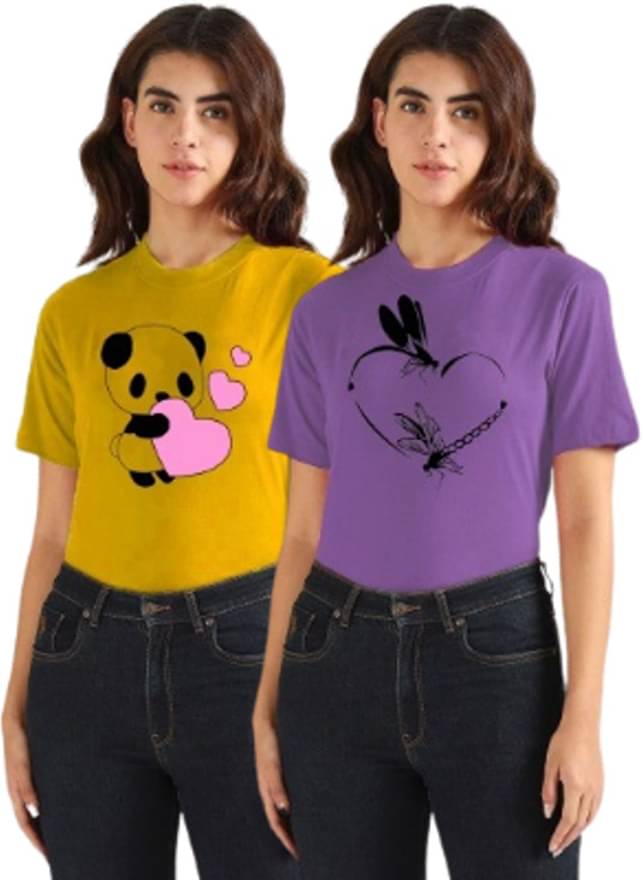 Lecowar Women Polyester Printed Regular Fit Round Neck T-Shirt ( Multicolor 14 )     			Lecowar Women Polyester Printed Regular Fit Round Neck T-Shirt ( Multicolor 14 )