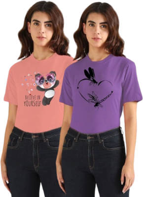 Lecowar Women Polyester Printed Regular Fit Round Neck T-Shirt ( Multicolor 14 ) Lecowar Women Polyester Printed Regular Fit Round Neck T-Shirt ( Multicolor 14 )