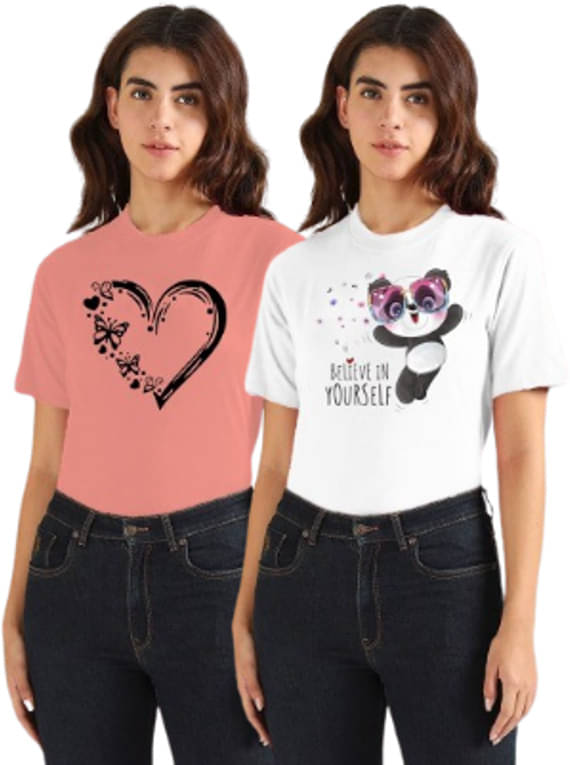 Lecowar Women Polyester Printed Regular Fit Round Neck T-Shirt ( Multicolor 2 ) Lecowar Women Polyester Printed Regular Fit Round Neck T-Shirt ( Multicolor 2 )