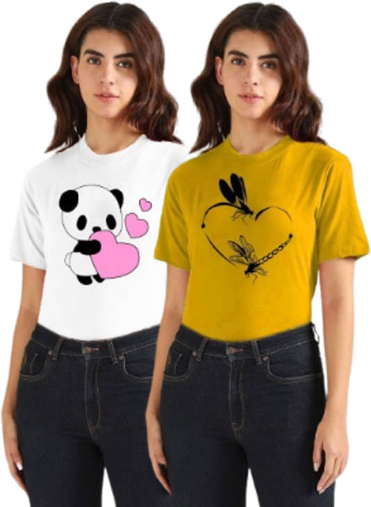 Lecowar Women Polyester Printed Regular Fit Round Neck T-Shirt ( Multicolor 6 ) Lecowar Women Polyester Printed Regular Fit Round Neck T-Shirt ( Multicolor 6 )