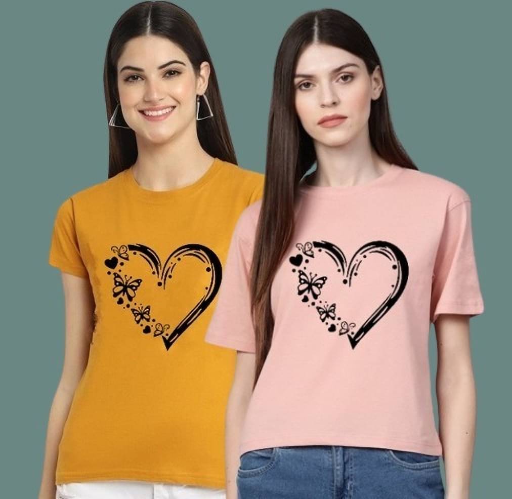     			Lecowar Women Polyester Printed Regular Fit Round Neck T-Shirt ( Multicolor 11 )