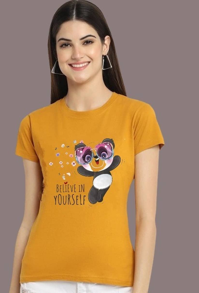 Parona Women Polyester Printed Regular Fit Round Neck T-Shirt ( Multicolor 17 )