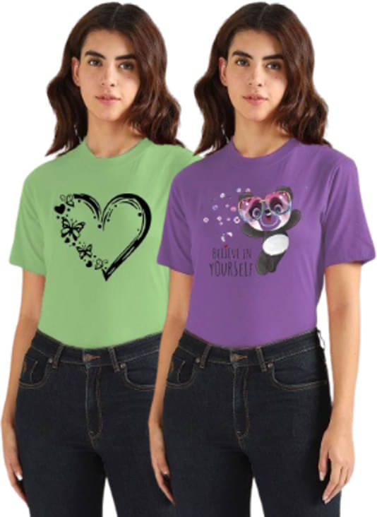     			Parona Women Polyester Printed Regular Fit Round Neck T-Shirt ( Multicolor 11 )