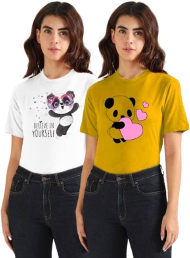     			Parona Women Polyester Printed Regular Fit Round Neck T-Shirt ( Multicolor 3 )