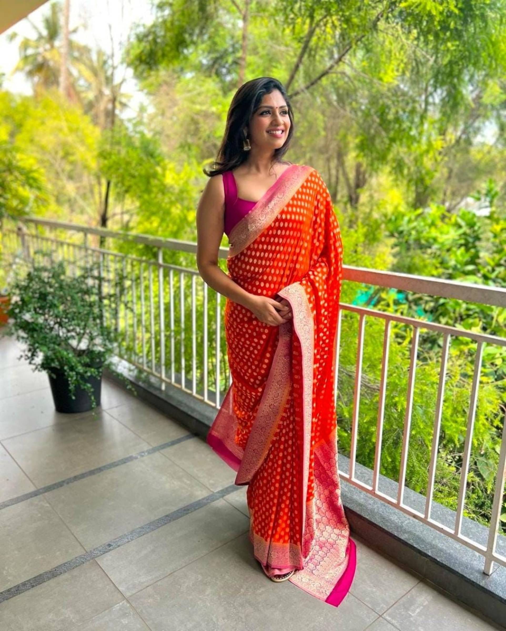     			Rangtulika Ethnics Banarasi Silk Printed Saree With Unstitched Blouse Piece ( Orange )