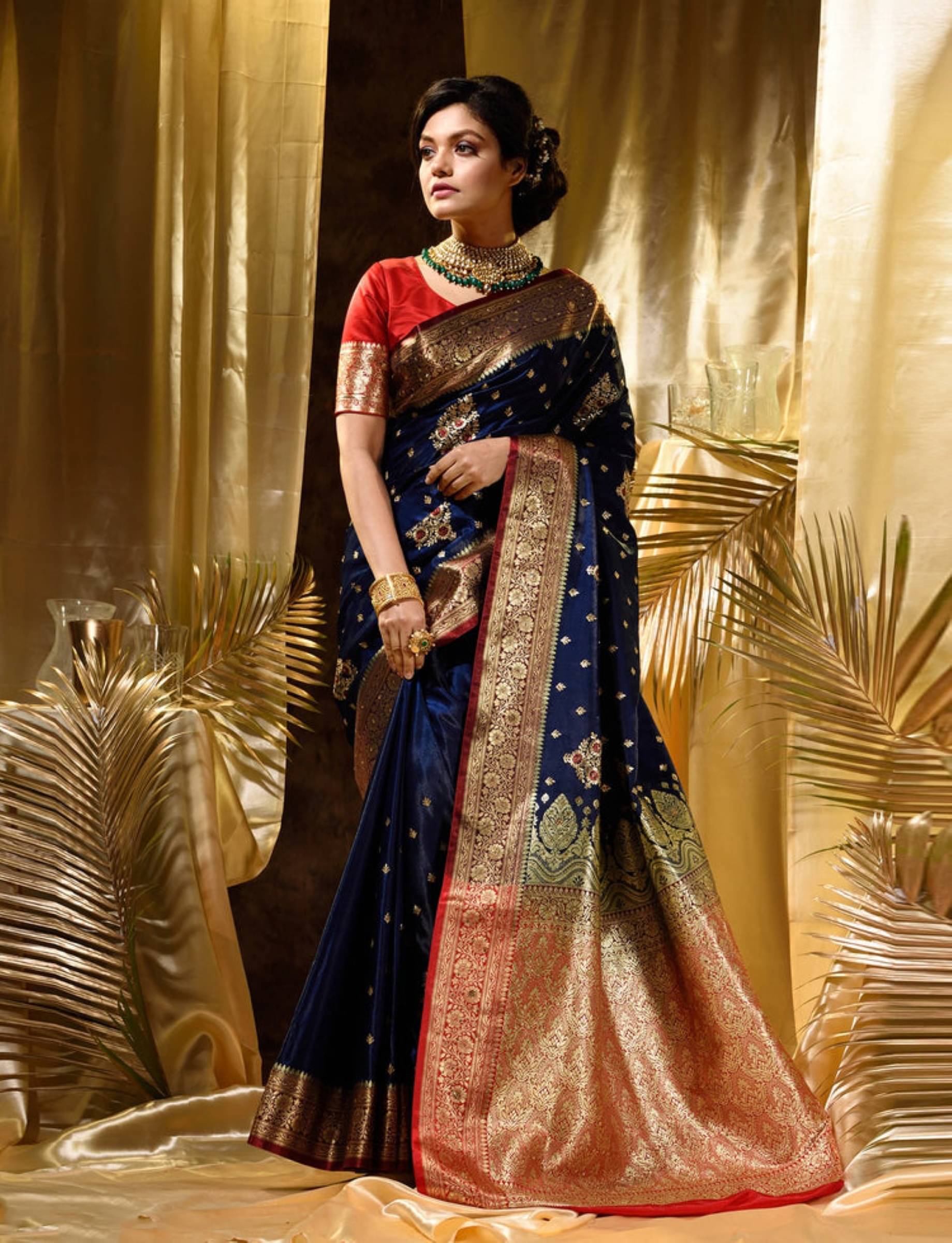 Rangtulika Ethnics Banarasi Silk Printed Saree With Unstitched Blouse Piece ( Navy Blue ) Rangtulika Ethnics Banarasi Silk Printed Saree With Unstitched Blouse Piece ( Navy Blue )