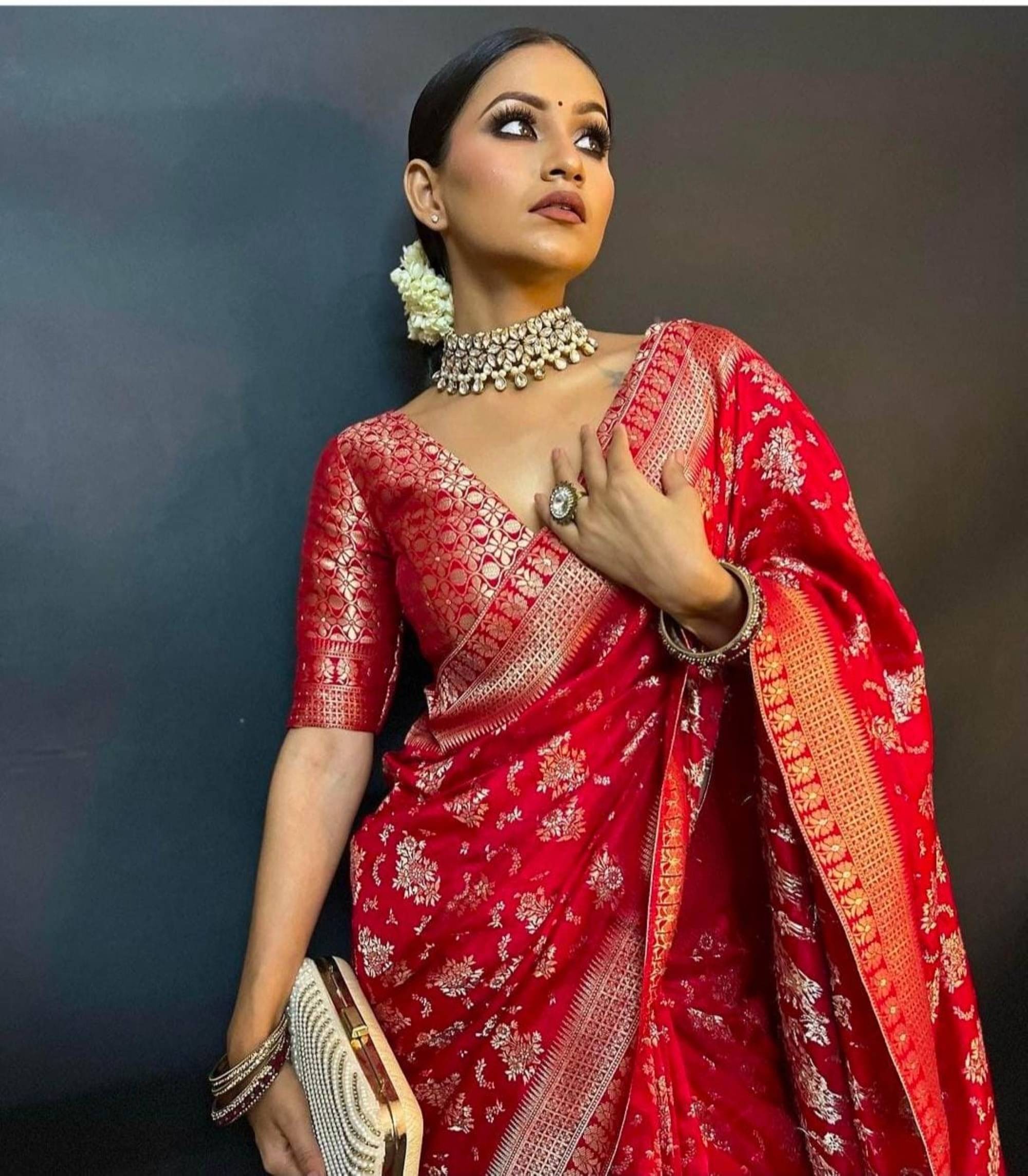     			Rangtulika Ethnics Banarasi Silk Printed Saree With Unstitched Blouse Piece ( Red )