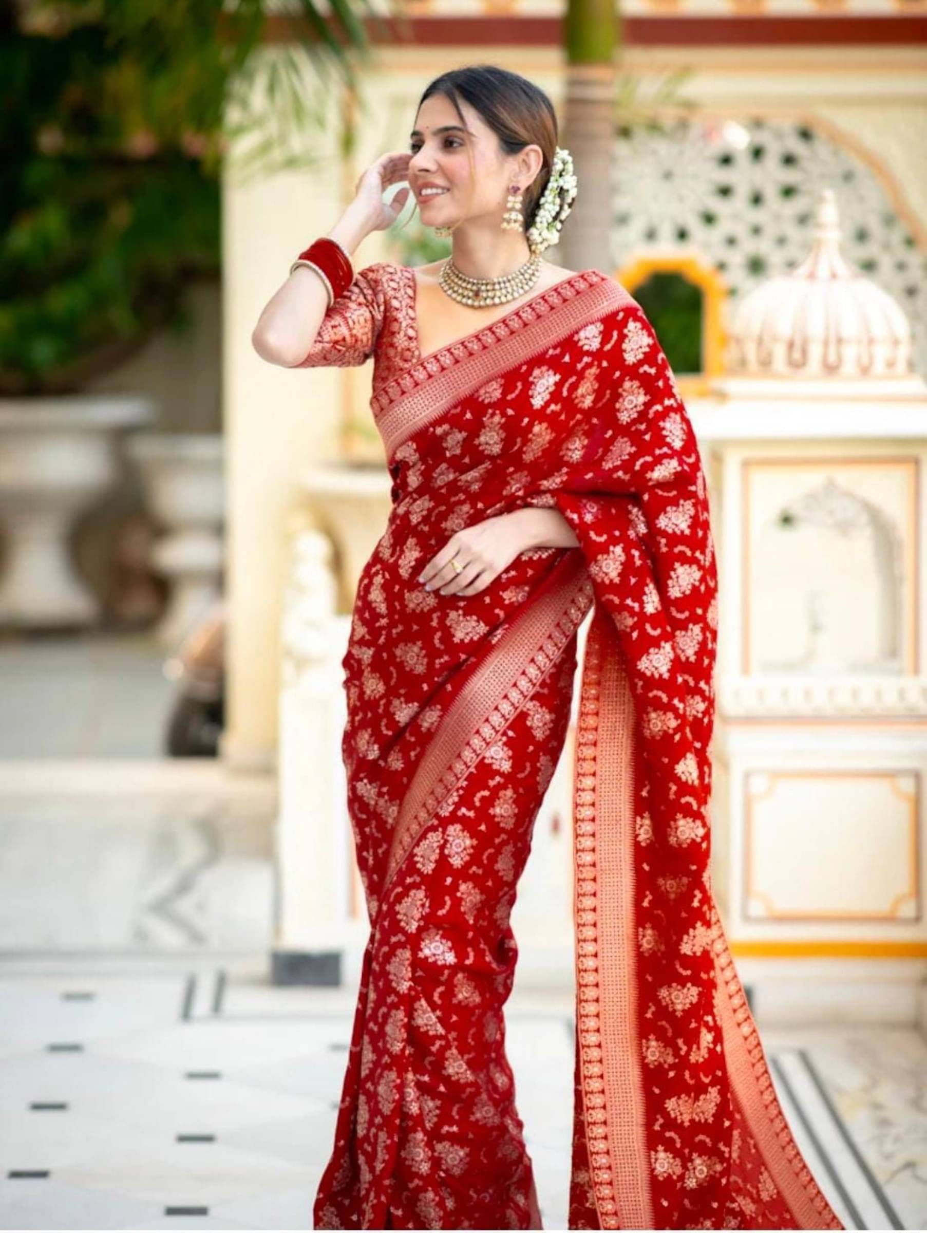 Rangtulika Ethnics Banarasi Silk Printed Saree With Unstitched Blouse Piece ( Red ) Rangtulika Ethnics Banarasi Silk Printed Saree With Unstitched Blouse Piece ( Red )
