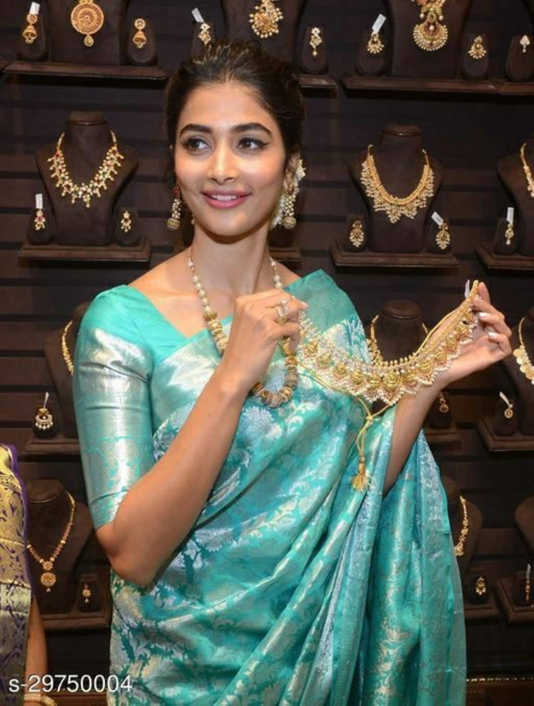 Rangtulika Ethnics Banarasi Silk Printed Saree With Unstitched Blouse Piece ( Aqua Blue ) - Sarees | Buy online on ZillyBuy