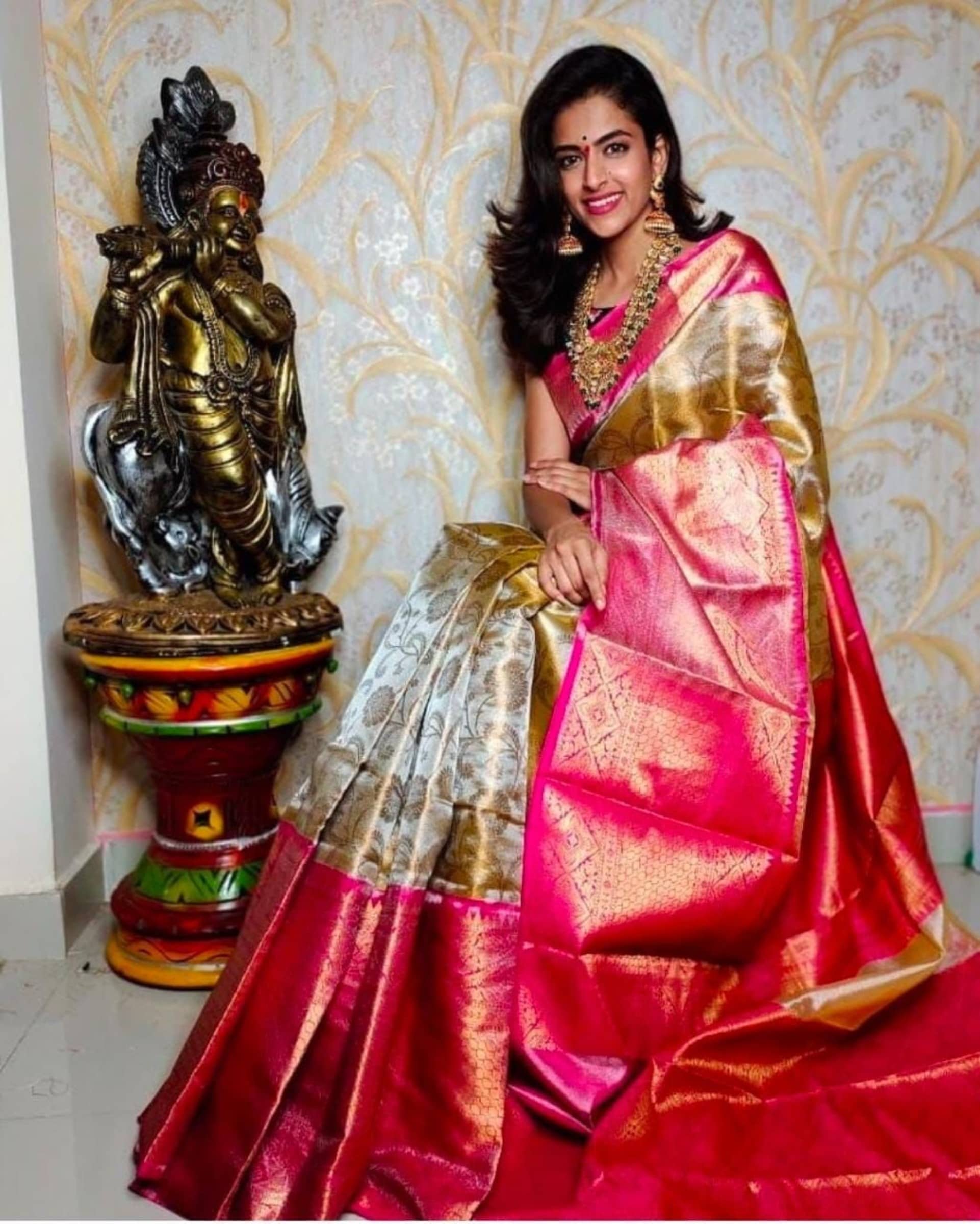 Rangtulika Ethnics Banarasi Silk Solid Saree With Unstitched Blouse Piece ( Multicolor ) - Sarees | Buy online on ZillyBuy