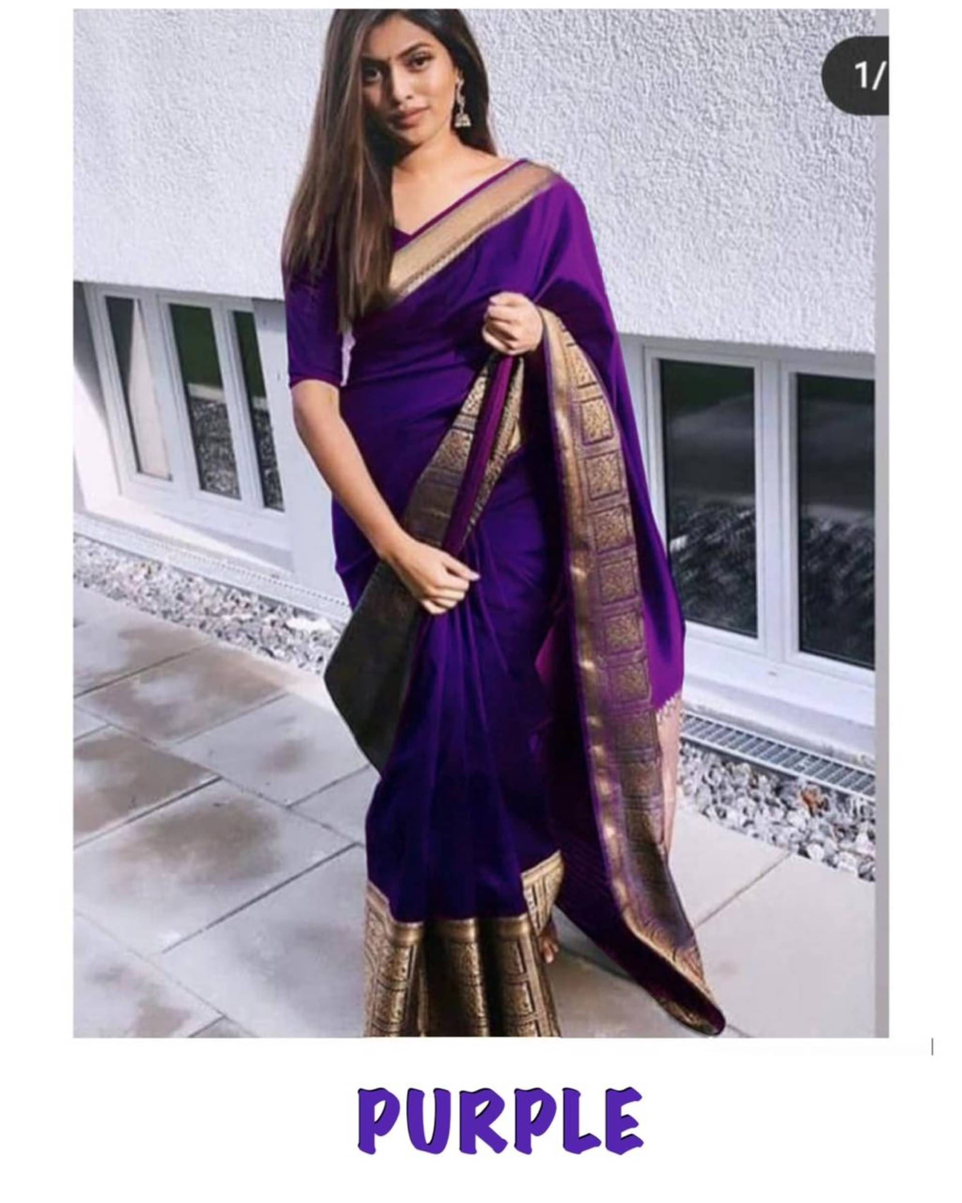Rangtulika Ethnics Banarasi Silk Solid Saree With Unstitched Blouse Piece ( Purple ) Rangtulika Ethnics Banarasi Silk Solid Saree With Unstitched Blouse Piece ( Purple )