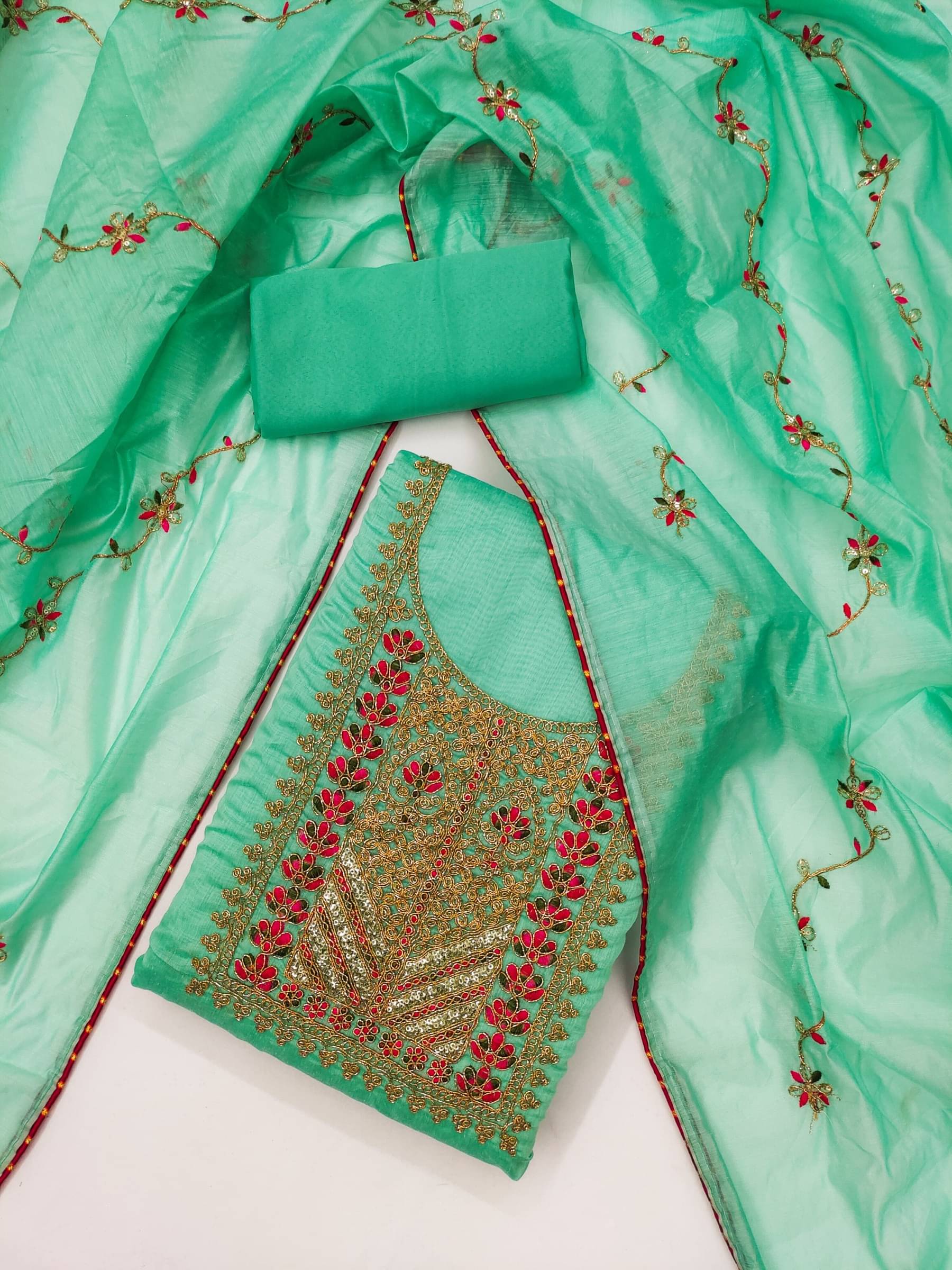 Rangtulika Ethnics Blue Silk A-line Unstitched Dress Material Rangtulika Ethnics Blue Silk A-line Unstitched Dress Material