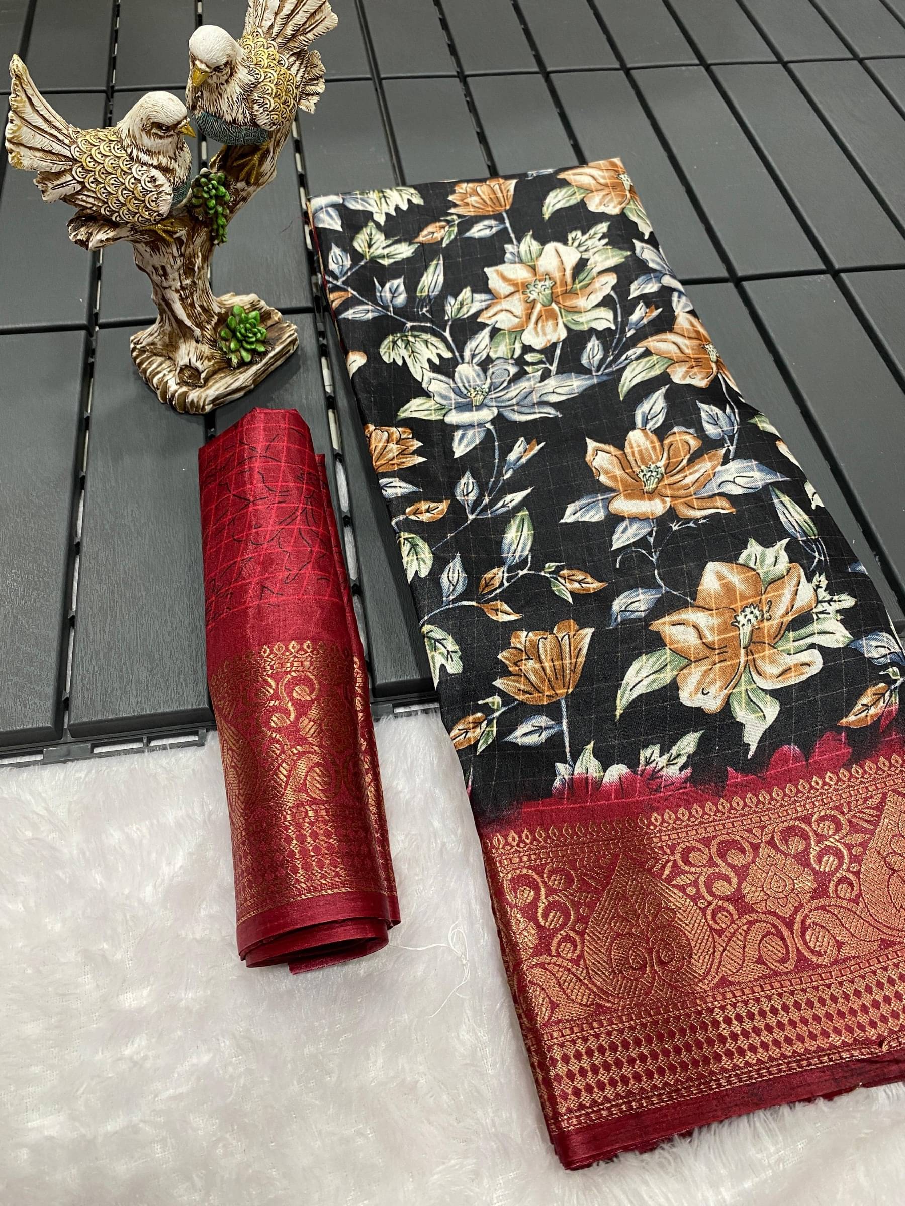 Rangtulika Ethnics Cotton Printed Saree With Unstitched Blouse Piece ( Black ) Rangtulika Ethnics Cotton Printed Saree With Unstitched Blouse Piece ( Black )