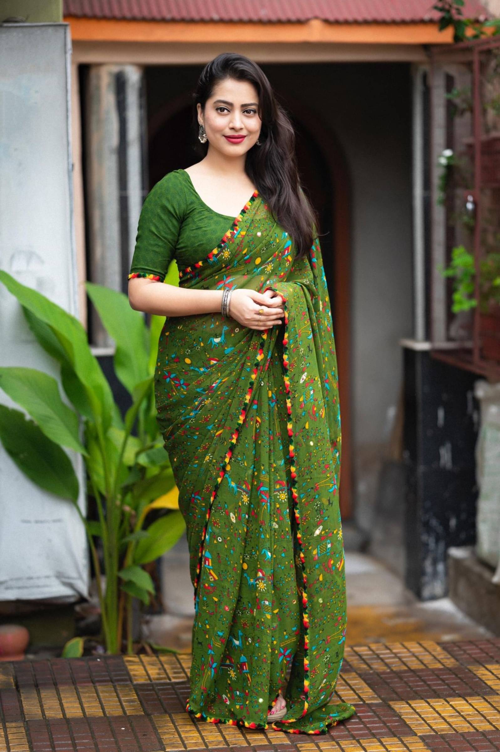 Rangtulika Ethnics Georgette Printed Saree With Unstitched Blouse Piece ( Green ) Rangtulika Ethnics Georgette Printed Saree With Unstitched Blouse Piece ( Green )