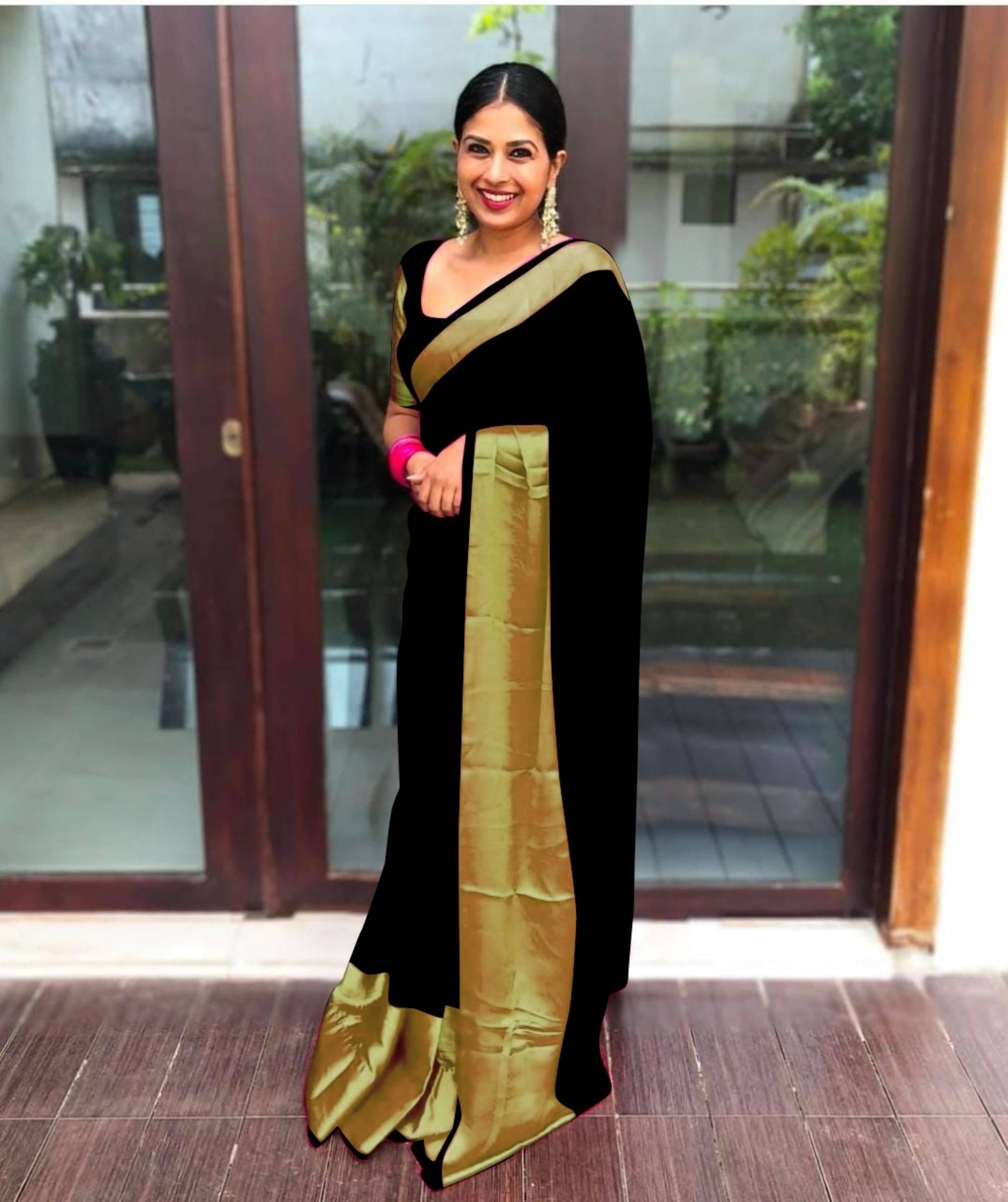     			Rangtulika Ethnics Georgette Solid Saree With Unstitched Blouse Piece ( Black )