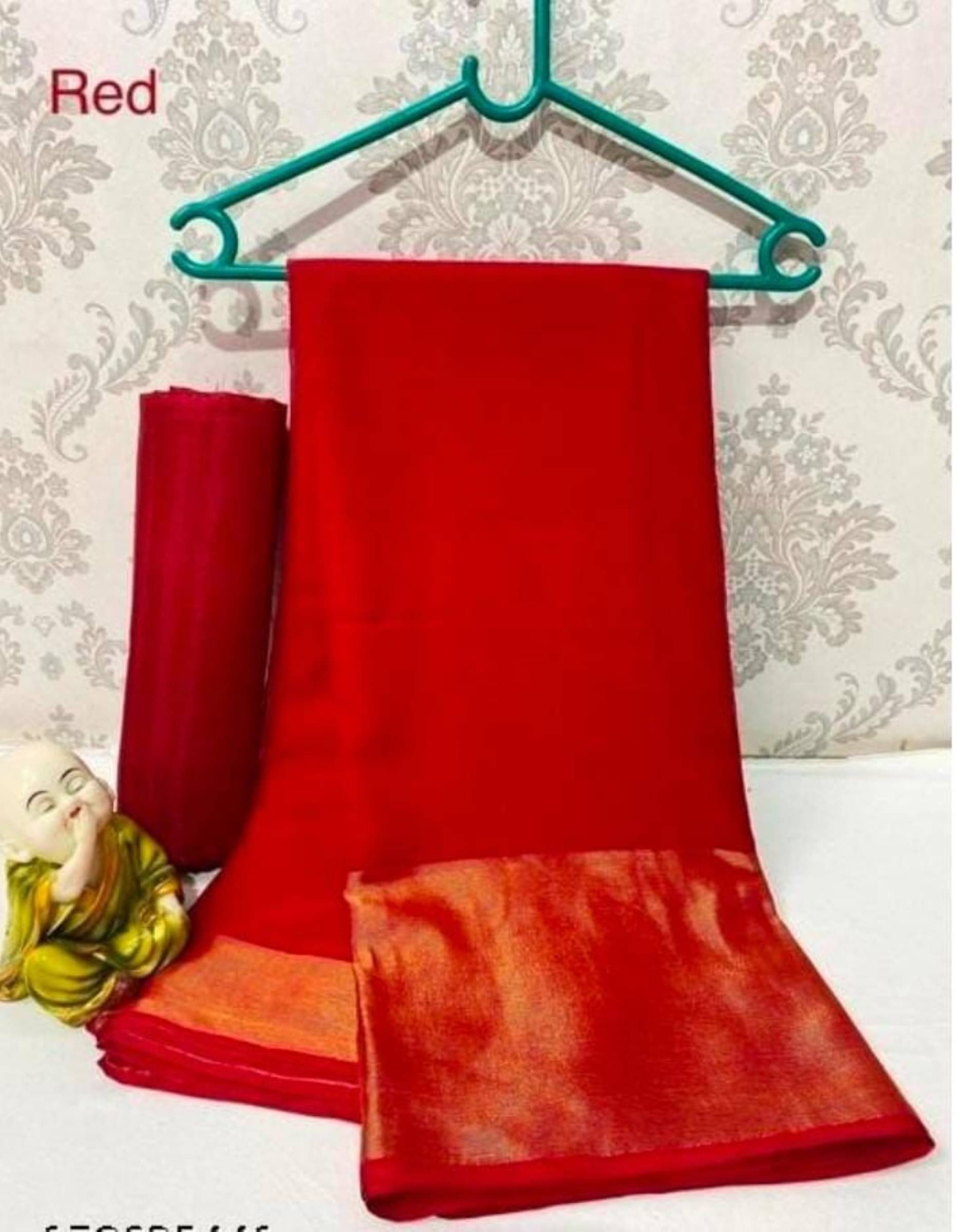     			Rangtulika Ethnics Georgette Solid Saree With Unstitched Blouse Piece ( Red )