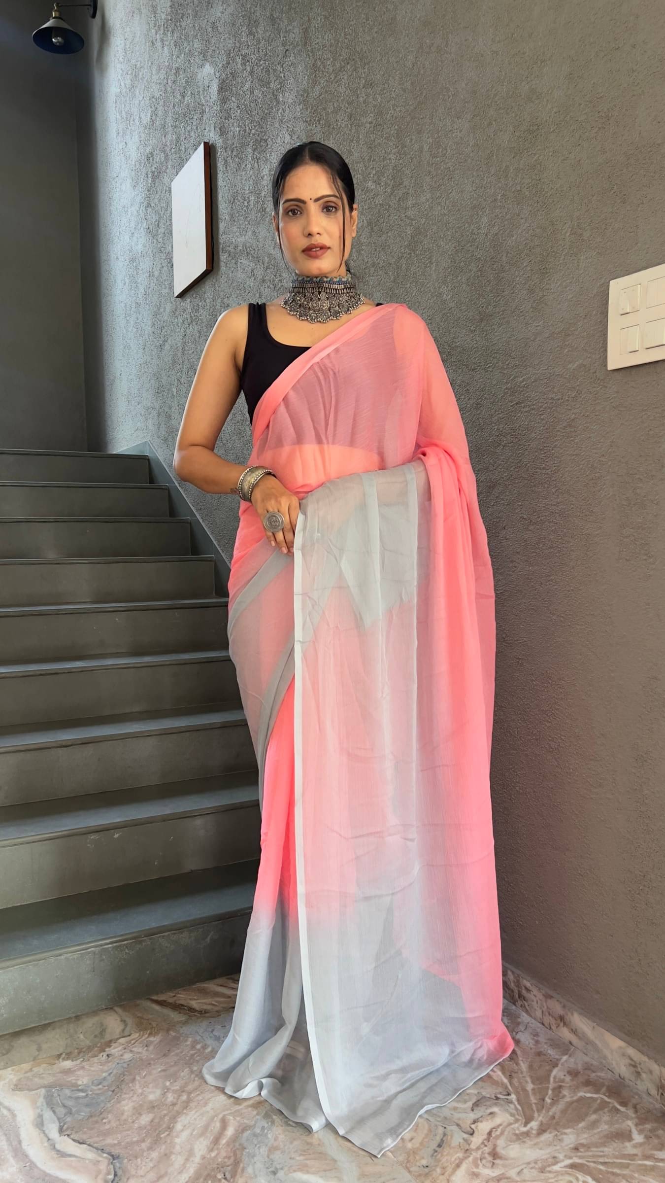     			Rangtulika Ethnics Georgette Solid Saree With Unstitched Blouse Piece ( Peach )