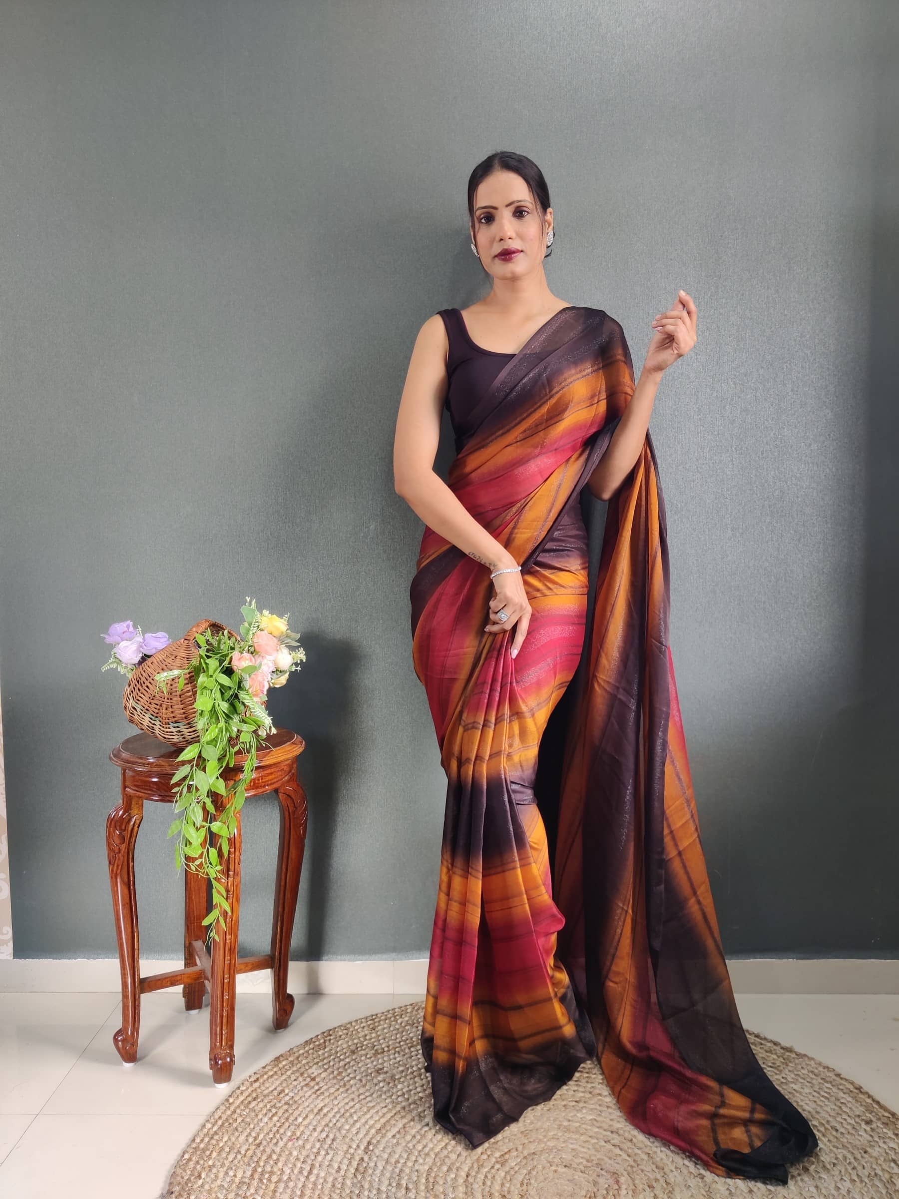 Rangtulika Ethnics Georgette Solid Saree With Unstitched Blouse Piece ( Multicolor ) - Sarees | Buy online on ZillyBuy