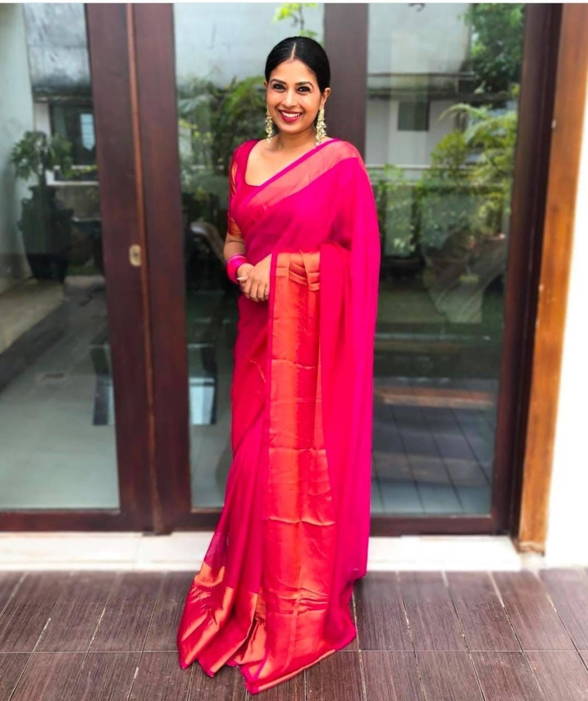 Rangtulika Ethnics Georgette Solid Saree With Unstitched Blouse Piece ( Pink ) Rangtulika Ethnics Georgette Solid Saree With Unstitched Blouse Piece ( Pink )